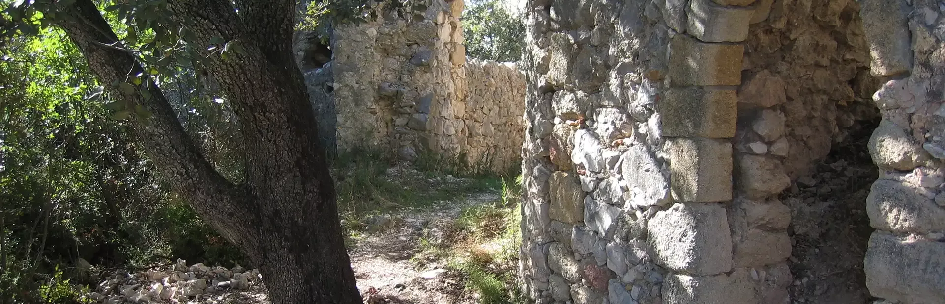 Détail des ruines du castrum féodal de Mérindol, vestiges historiques illustrant l’architecture médiévale et le passé seigneurial du village 