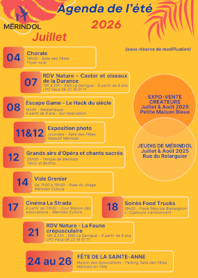 Agenda de l'été 2026